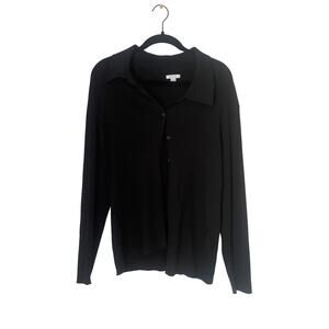 Daily Ritual Black Ribbed Knit Button Front Collared Shirt Womens XXL
